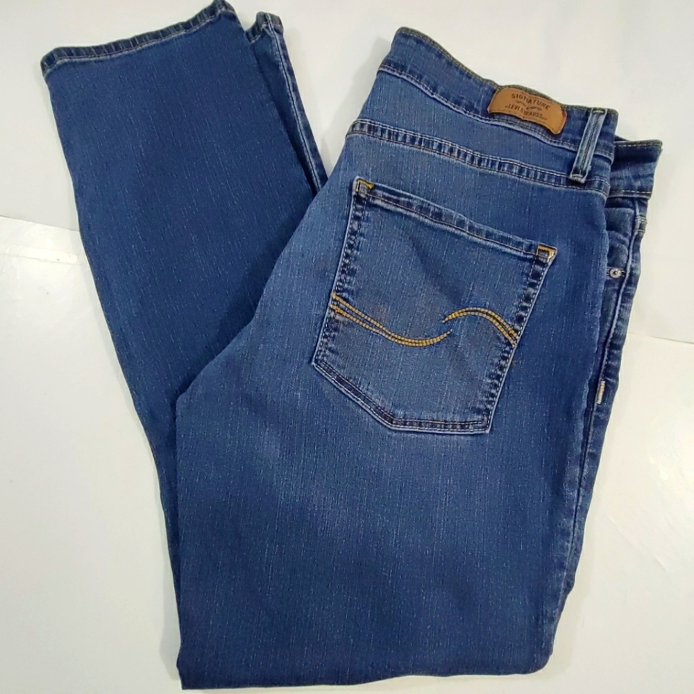 Levi's Signature Modern Straight Mid Rise Dark Wash Stretch Denim Jeans Size 14 - Picture 15 of 16